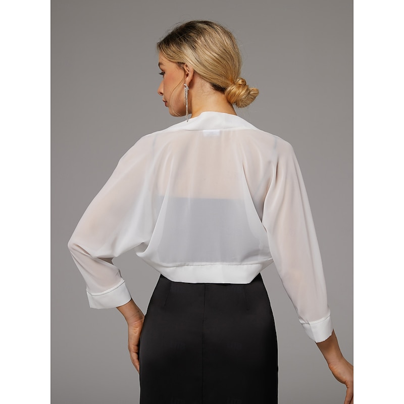 Shawls Pure Sexy Sun Protection 3/4 Length Sleeve Chiffon Wedding Wraps With Pure Color For Wedding Spring & Summer3