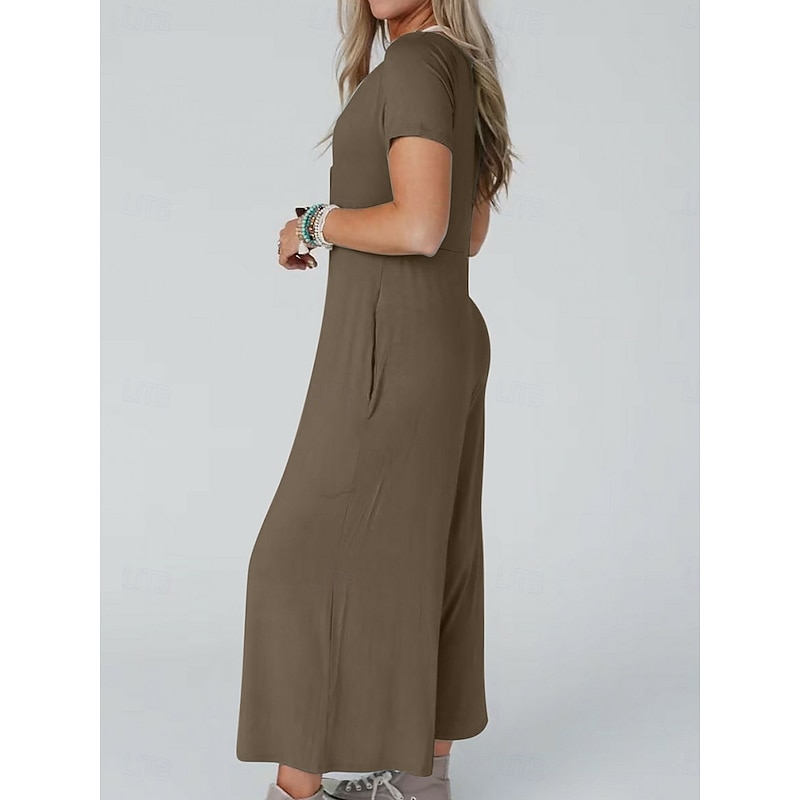 Women's Jumpsuit Full Length Solid Color Blue Khaki Coffee Spring &  Fall4