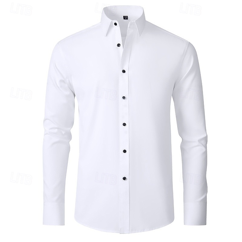 Men's Daily Dress Casual Shirt Homecoming Standard Fit Long Sleeve Lapel Summer Solid Color Polyester Black White Grey 20252