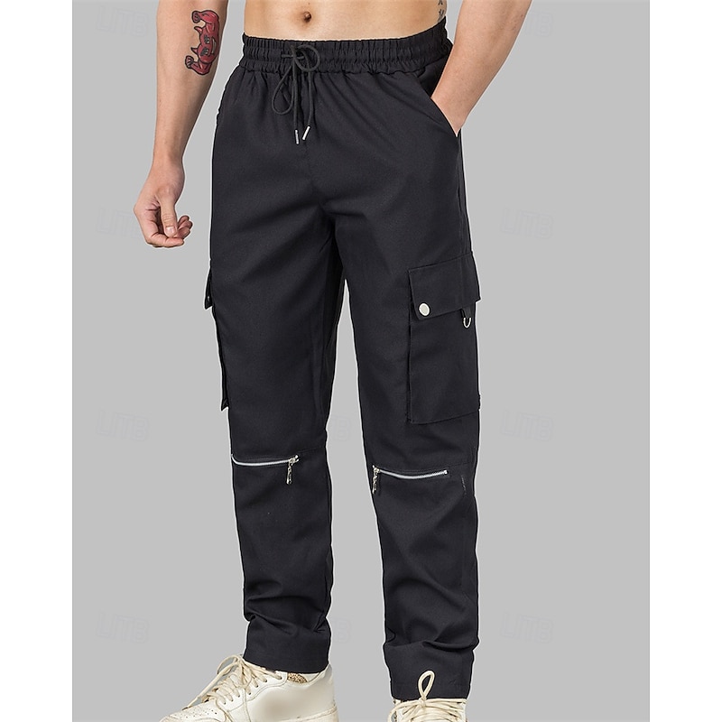 Men's Cargo Pants Trousers Drawstring Elastic Waist Multi Pocket Plain Wearable Outdoor Daily Camping & Hiking Fashion Classic Black Brown4
