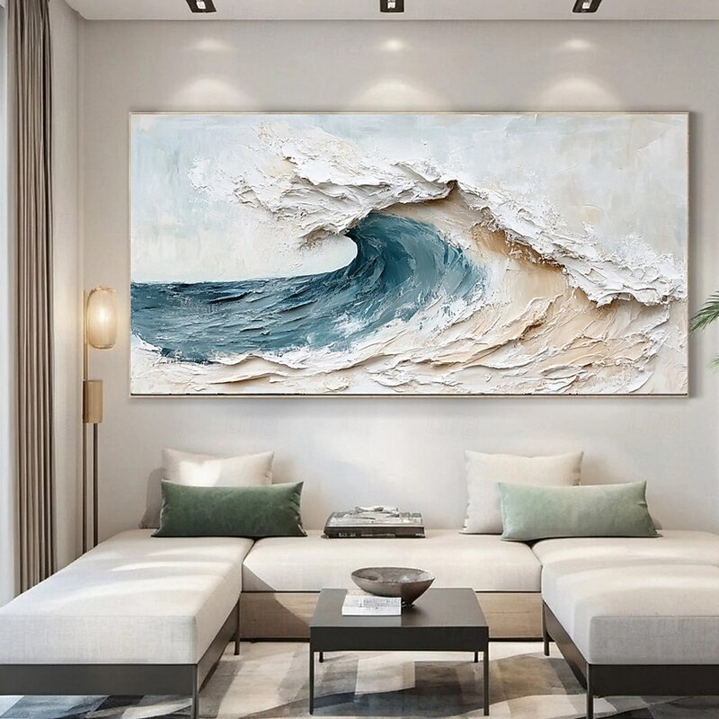 Blue Ocean Wave Painting on Canvas handmade Impasto Textured Painting Designer Serene Canvas Art handmade Choice Minimalist wave painting for Living Room Art Contemporary Art painting wall artwork - Main Image