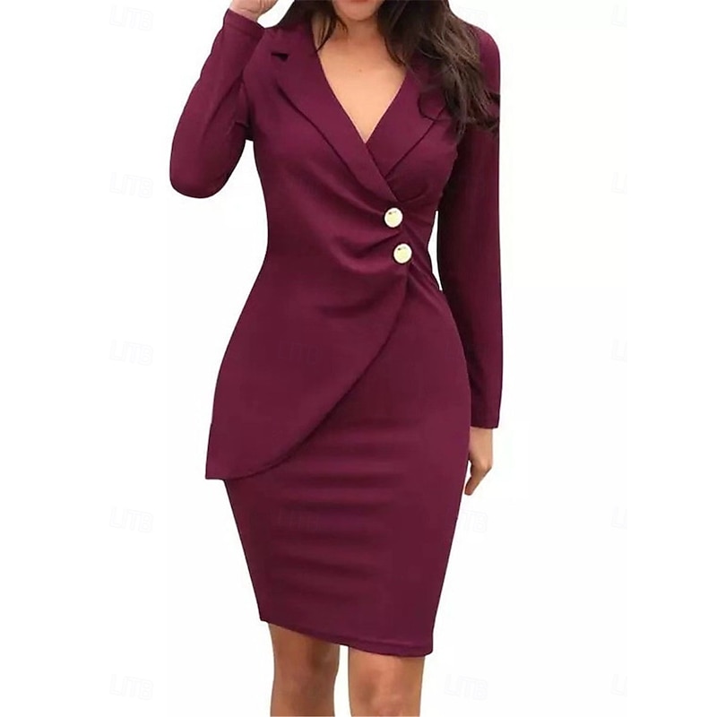 Women's Casual Dress Mini Dress Patchwork Buttons Casual Formal V Neck Long Sleeve Black Wine Gray Color