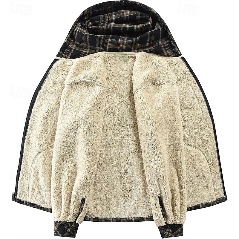 Men's Zip Up Hoodie Full Zip Hoodie Fleece Jacket Black Red Light Blue Hooded Plaid Zip Up Pocket Sports & Outdoor Daily Holiday Polyester Streetwear Basic Casual Fall & Winter Clothing Apparel4