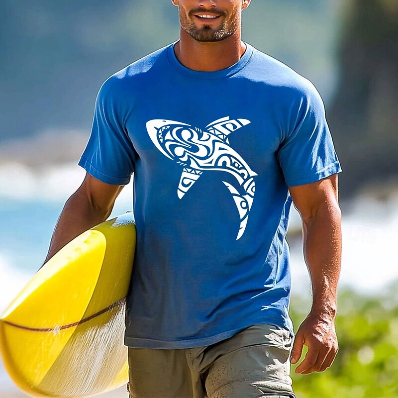 Men's Shark Tropical T Shirt Short Sleeve T shirt 3D Print Crew Neck Shirt Vacation Fashion Street Sports Outdoor Daily Blue Green Summer Spring Clothing Apparel S M L XL XXL XXXL