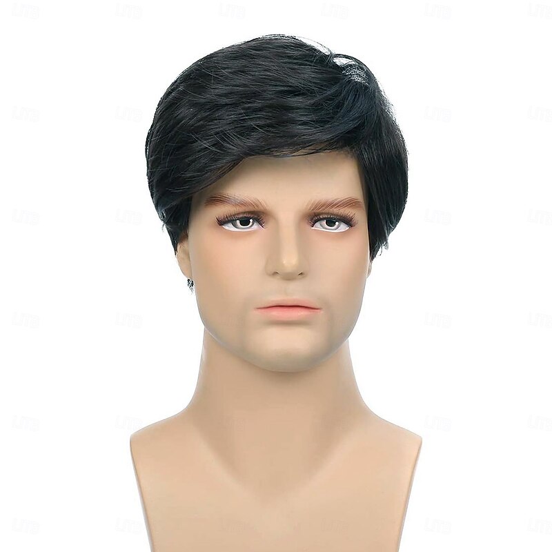 Men's Wigs Short Wigs Natural Looking Heat Resistant Synthetic Hair with Adjustable Cap3