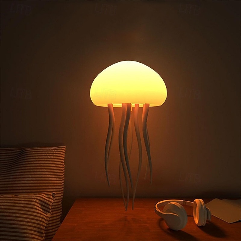 3D LED Jellyfish Lamp with Rotating Tentacles, Key Operation/Voice Control, 5 Colors Mood Light for Room Decoration - Hanging Style with Base2