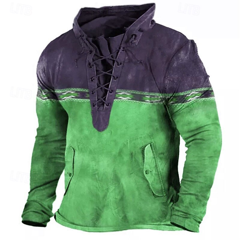 Men's Unisex Color Block Graphic Prints Sweatshirt Long Sleeve Sweatshirt Hooded Designer Casual Big and Tall 3D Print Sports & Outdoor Daily Sports Lace up Print Spring &  Fall2