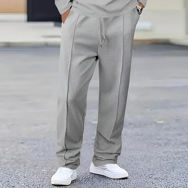 Men's Sweatpants Trousers Straight Leg Sweatpants Waffle Pants Pocket Elastic Waist Drawstring Plain Comfort Sports Outdoor Daily Fashion Casual Black White Micro-elastic4