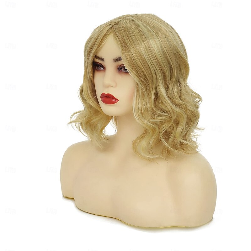 Blonde Short Wigs Curly Wigs for Women Natural Shoulder Length Highlight Wig Synthetic Heat Resistant Cosplay Costume Wigs3