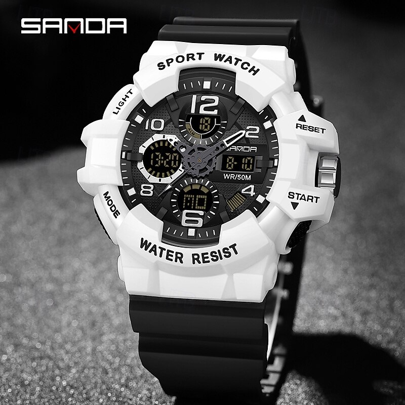 SANDA Men Digital Watch Outdoor Sports Fashion Wristwatch Luminous Stopwatch Alarm Clock Calendar TPU Watch2