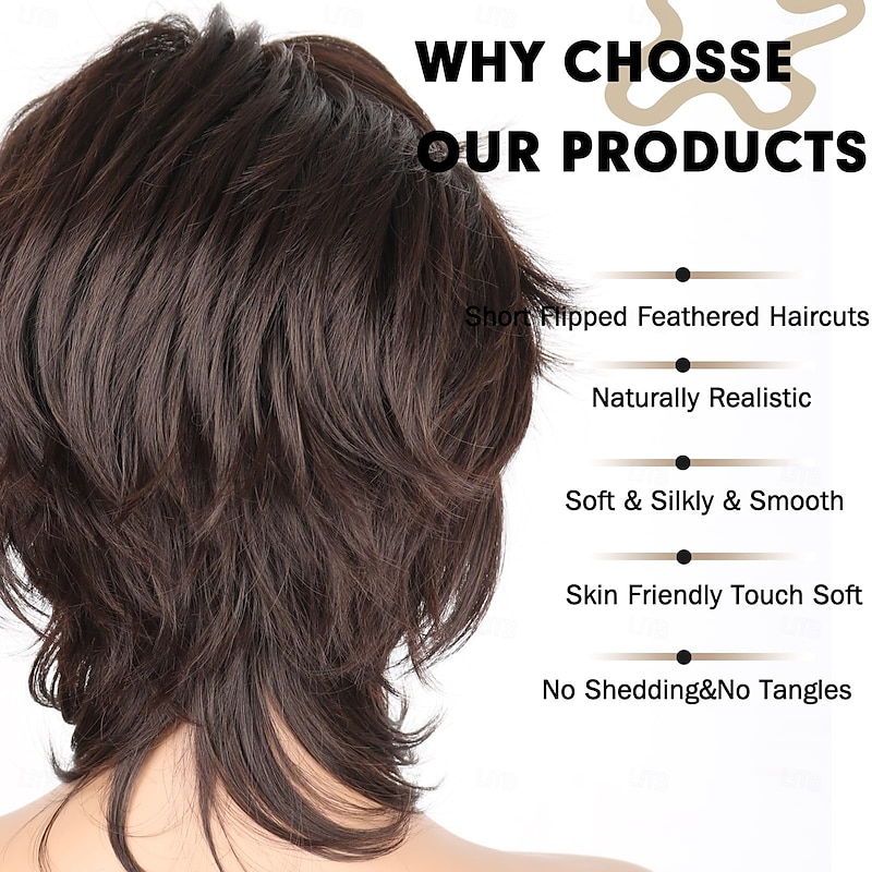 Layered Wig Short Pixie Cut Wig for Women Short Layered Straight Wavy Cut Hair for Women Pixie Cut Wigs with Bangs Synthetic Hair Natural Looking For Daily Party Use4