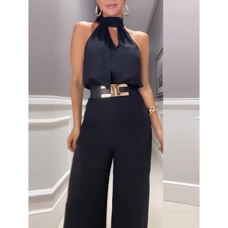 Women's Fashion Streetwear Daily Tank Top Vest Wide Leg Pants Sleeveless Halter Neck Plain Casual Daily Black Yellow Red Summer Regular Fit2