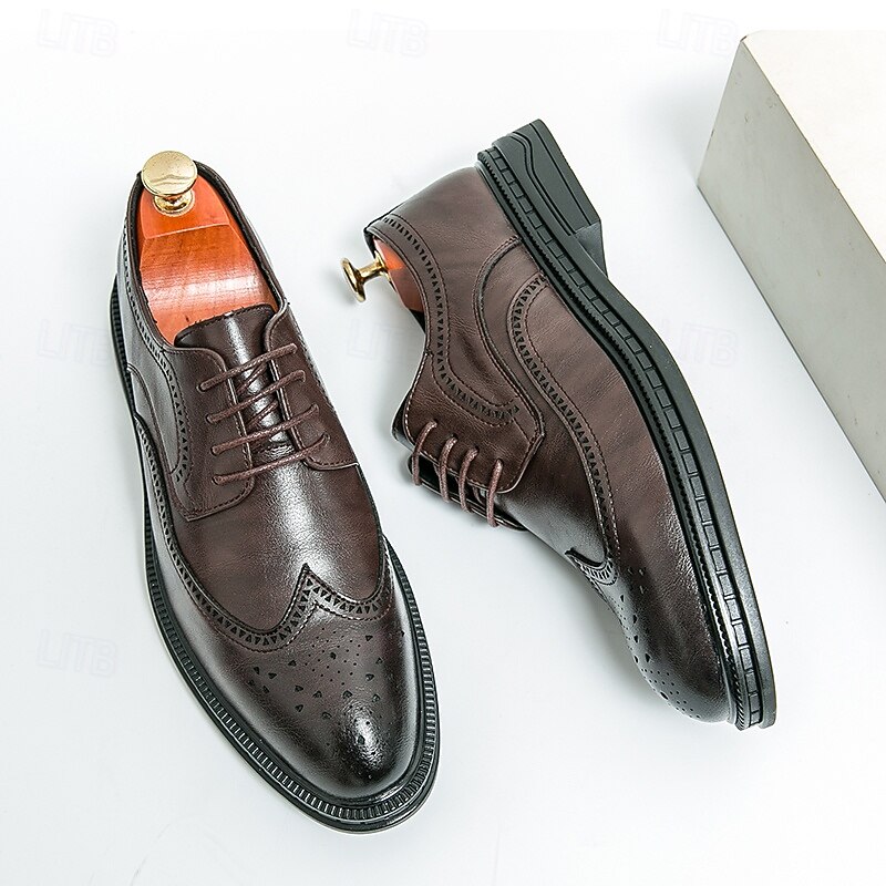 Men's Brown Brogue Oxford Shoes with Wingtip Design and Rubber Sole - Classic Formal Footwear for Business, Office, and Special Events3