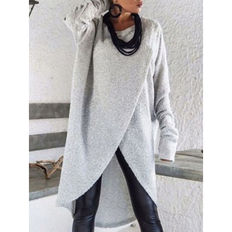 Women's Casual Dress Midi Dress Ruched Casual Crew Neck Long Sleeve Light Grey Dark Grey Color