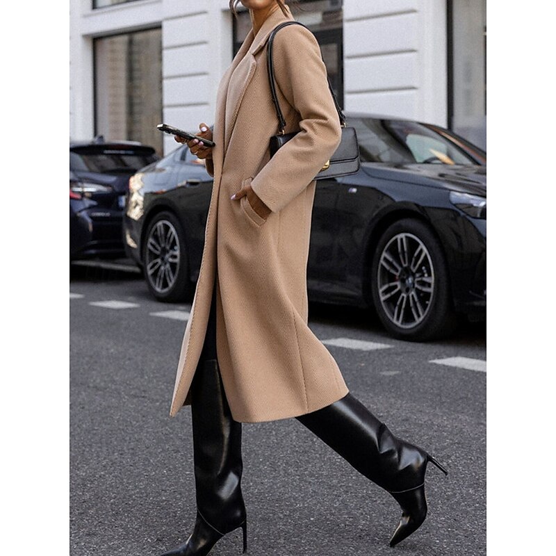 Women's Winter Coat Outdoor Street Daily Wear Fall Winter Long Coat Regular Fit Thermal Warm Breathable Stylish Casual Jacket Long Sleeve Plain with Pockets White Red Khaki2