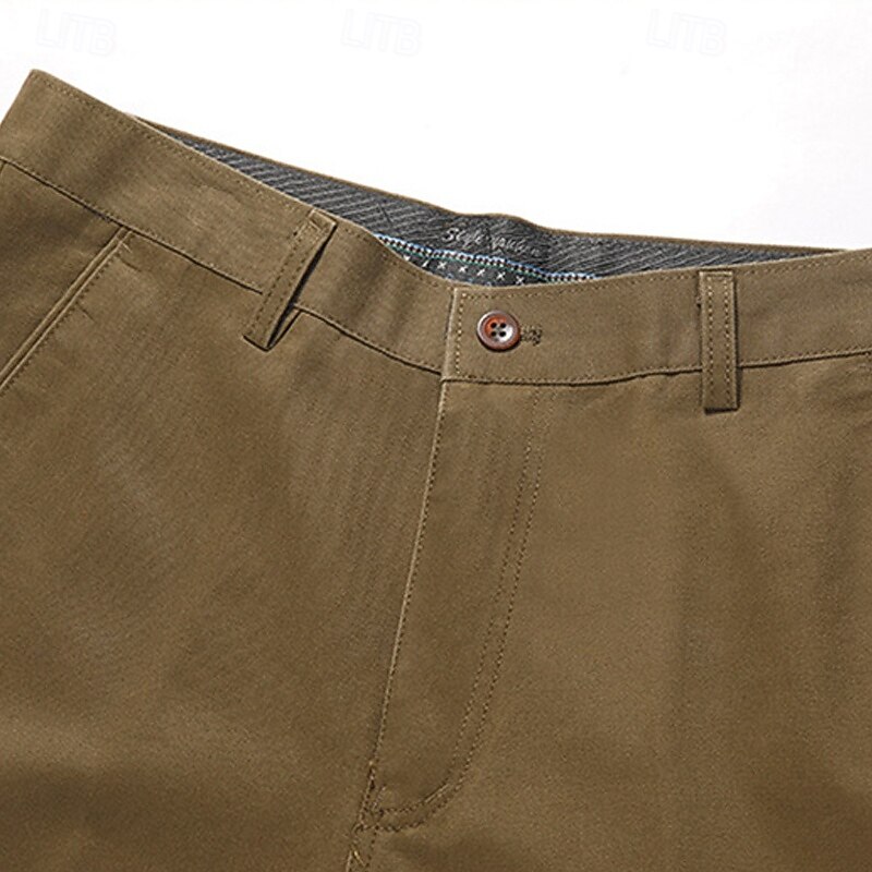 Men's Dress Pants Trousers Chinos Buttons Pocket Plain Comfort Formal Party Work Fashion Classic Style Black Army Green Micro-elastic3