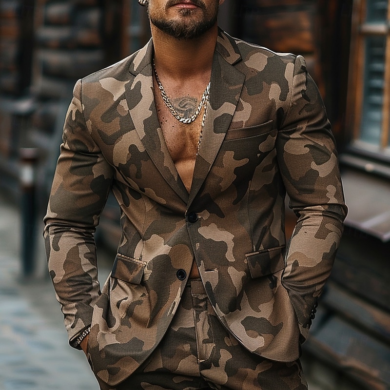 Men's Camo Long Sleeve Turndown Casual Military Outdoor Street Daily Buttons 3D Print Multi Pocket2