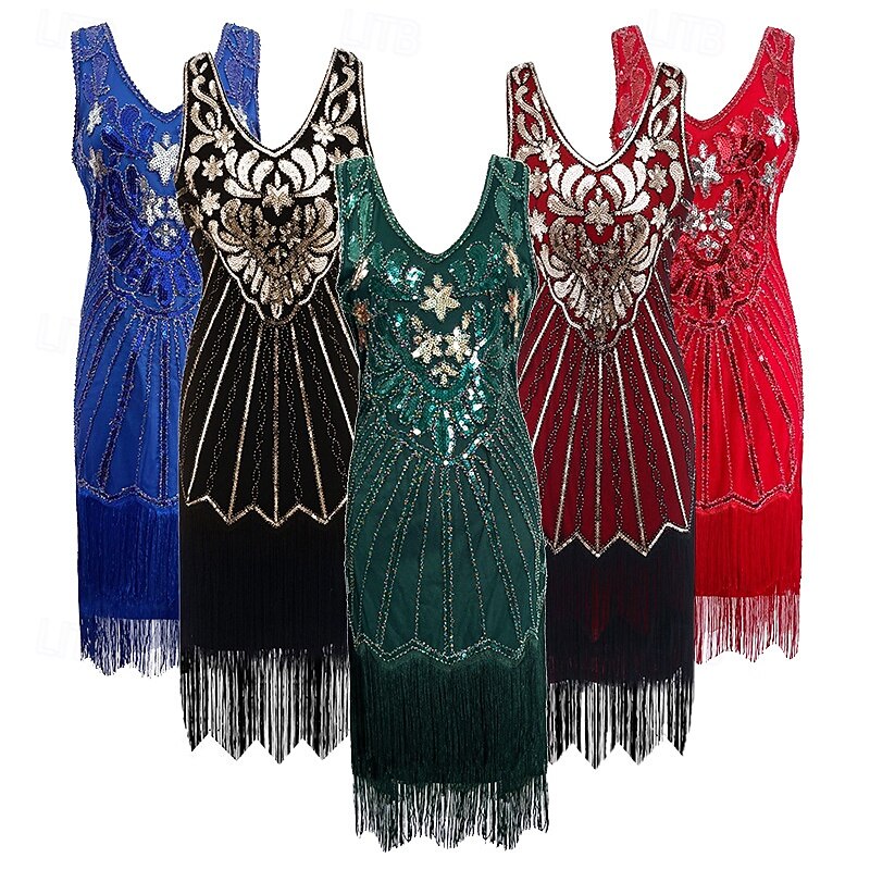 1920s Vintage Inspired The Great Gatsby Short Length Masquerade JSK / Jumper Skirt Sleeveless The Great Gatsby Wedding Guest Sequin V Neck Fancy Dress Women's Carnival Casual Daily Party / Cocktail