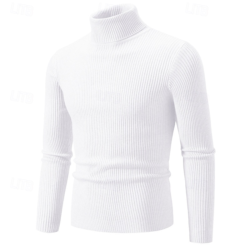 Men's Sweater Pullover Sweater Jumper Ribbed Knit Regular Knitted Slim Fit Plain Turtleneck Modern Contemporary Work Daily Wear Clothing Apparel Winter Spring &  Fall Black White M L XL2