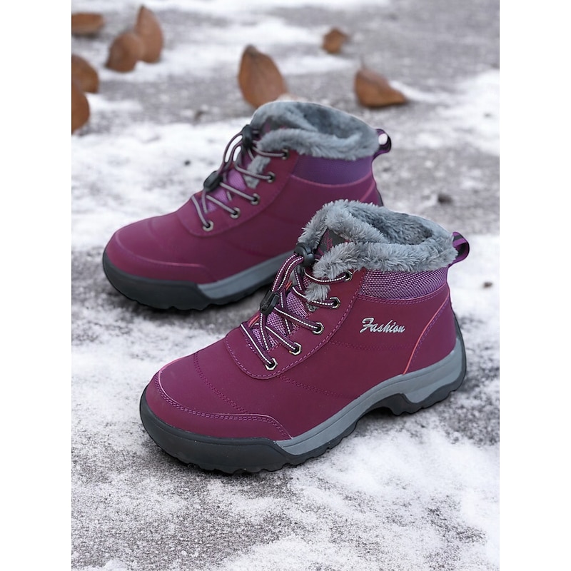 Women's Waterproof Winter Hiking Boots with Faux Fur Lining, Non-Slip Sole, and Lace-Up Design – Ideal for Outdoor Snow and Cold Weather