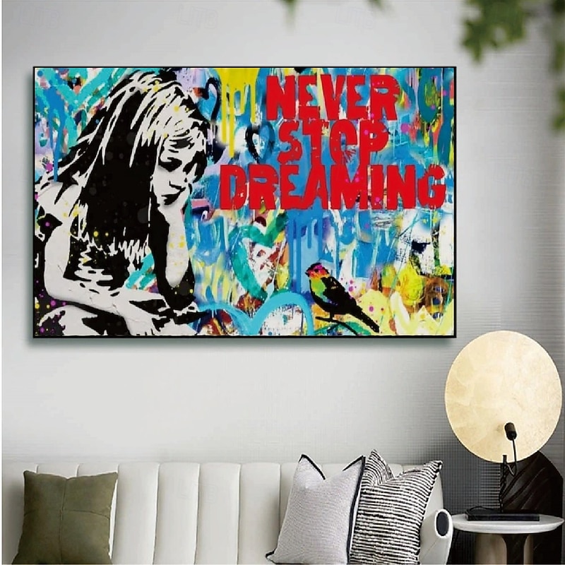 Pop art oil painting Christmas Gift handmade Graffiti art oil painting hand painted Street Art oil painting never give up painting office wall art decoration for bedroom living room Banksy Wall Art
