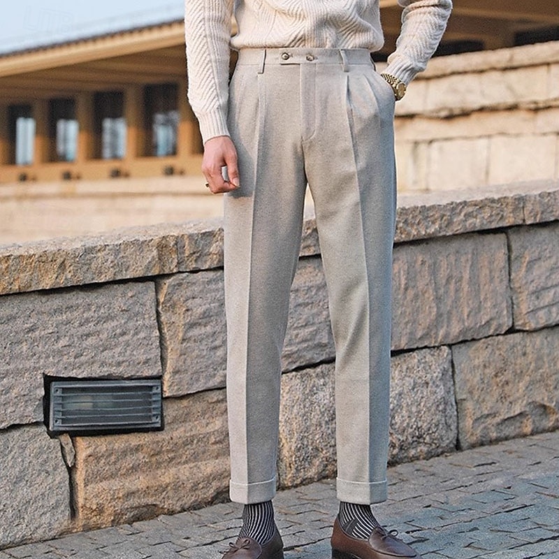 Men's Graduation Dress Pants Naples Trousers Trousers Chinos Buttons Pocket Plain Comfort Formal Party Work Fashion Classic Style Dark Gray Apricot Micro-elastic