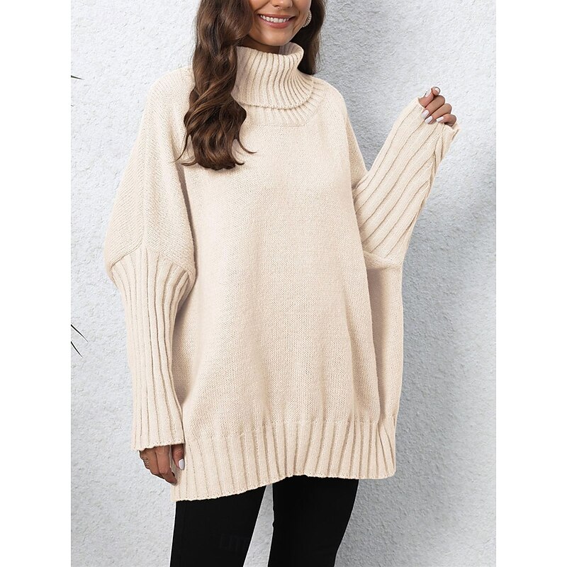 Women's Sweater Casual Soft Pure Color Ribbed Turtleneck Knitted Long Sleeve Regular Tops Knit Outdoor Daily Weekend Navy Blue Green Fall Winter 11