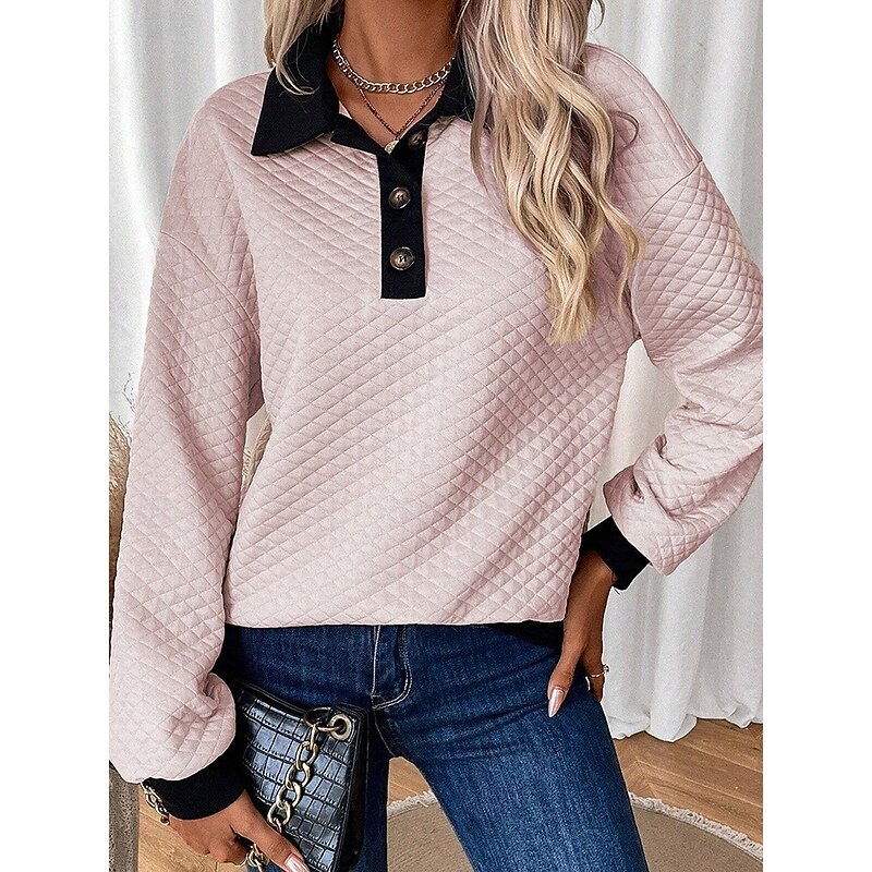 Women's Pullover Comfy Plain Home Work Casual Hoodie Buttons Long Sleeve Pink Gray Fall & Winter2