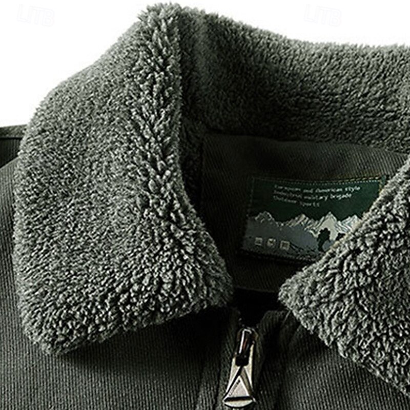 Men's Hiking Jacket Fleece Jacket Cotton Winter Outdoor Thermal Warm Fleece Lining Windproof Water Resistant Windbreaker Jacket Traveling Black Green Khaki4