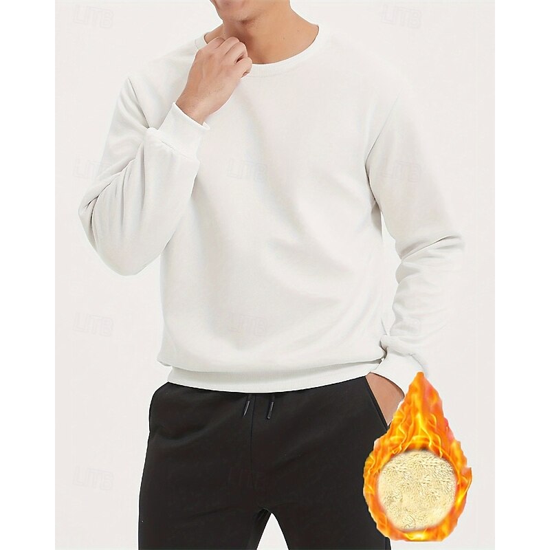 Men's Sweatshirt Black White Crew Neck Plain Sports & Outdoor Daily Holiday Polyester Streetwear Casual Fleece Sweatshirt Fall & Winter Clothing Apparel Hoodies Sweatshirts4