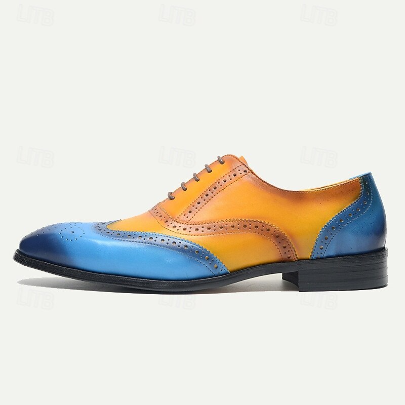 Men's Gradient Brogue Oxford Shoes – Premium Cowhide Leather with Yellow and Blue Design, Perfect for Business, Parties, or Formal Occasions3