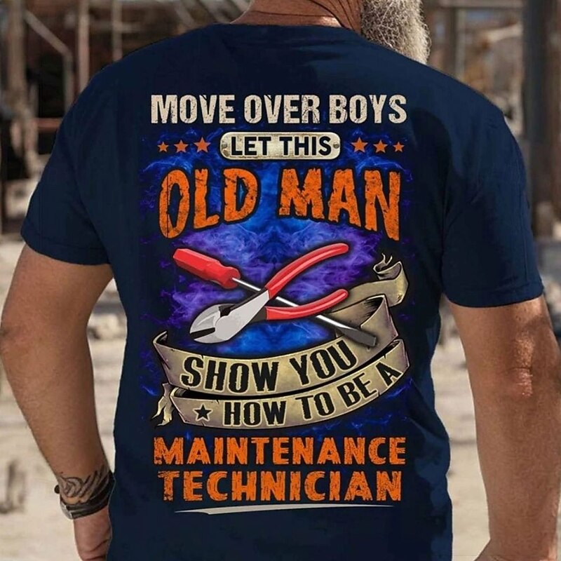Men's Funny Slang Maintenance Technician T Shirt Short Sleeve T shirt 3D Print Crew Neck Shirt Fashion Athleisure Street Sports Outdoor Daily Black Blue Summer Spring Clothing Apparel S M L XL XXL
