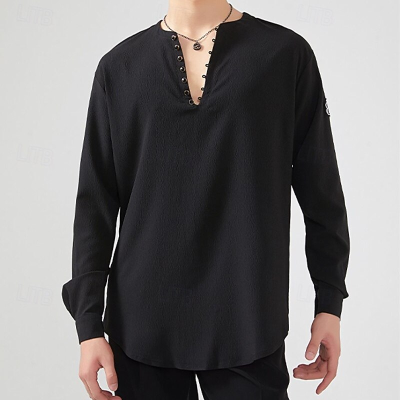 Latin Dance Top Pure Color Men's Performance Daily Wear Long Sleeve Elastane