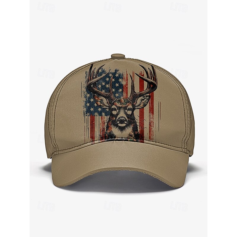 Men's Adjustable Baseball Cap with Patriotic Deer Print and American Flag Design - Outdoor Sports and Casual Wear Hat4