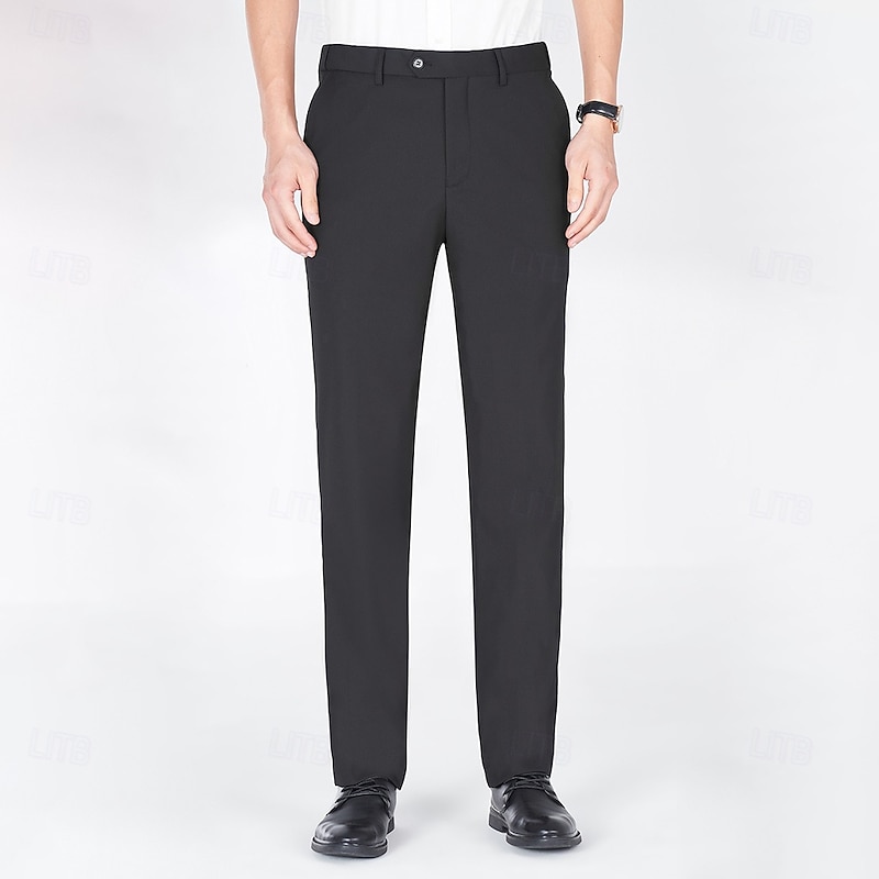 Men's Dress Pants Long Solid Color Micro-elastic Regular Fit Black Red Burgundy 20232