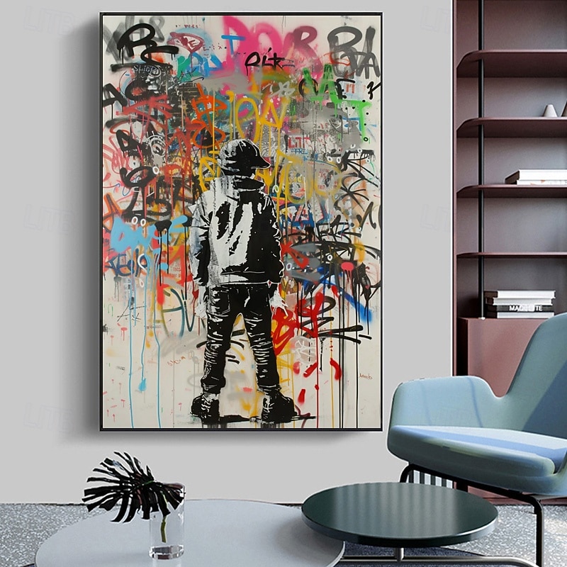 Banksy Wall Art Hand painted Graffiti Oil Painting Modern Unique Home Wall Decor Street Canvas Art Banksy Graffiti Wall Art Rolled Canvas (No Frame)2