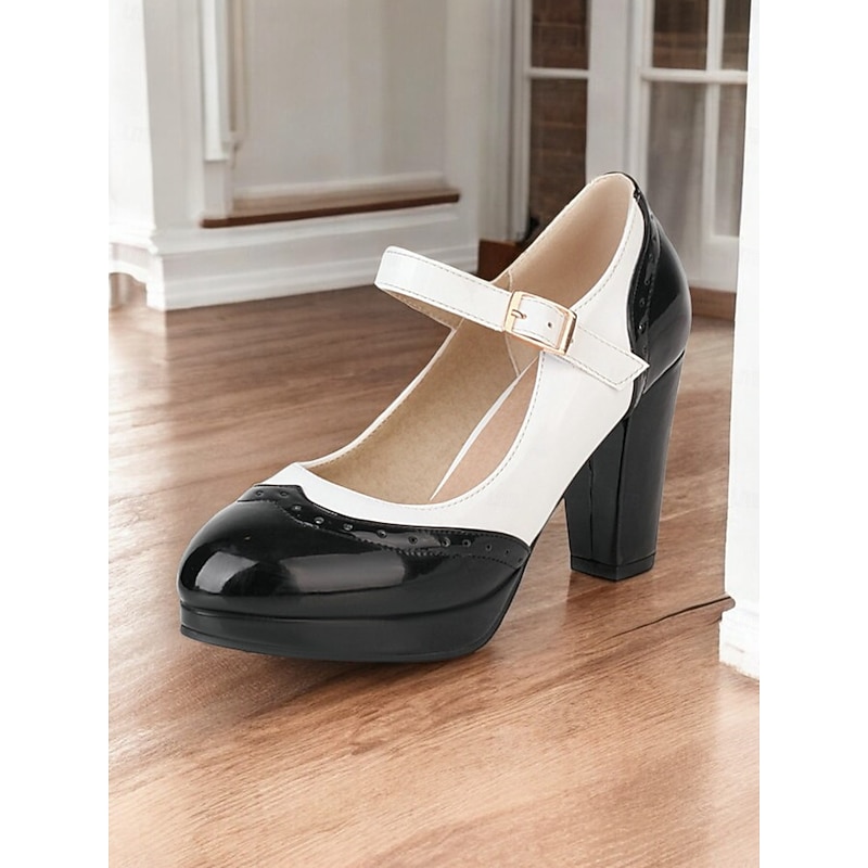 Women's Red and White Mary Jane Heels with Buckle Strap and Block Heels – Vintage-Inspired Dress Shoes for Formal and Party Events2