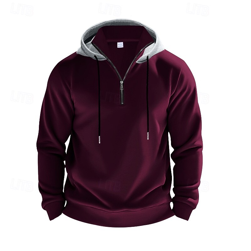 Men's Hoodie Quarter Zip Hoodie Black White Red Burgundy Brown Hooded Color Block Quarter Zip Sports & Outdoor Daily Holiday Streetwear Cool Casual Winter Spring &  Fall Clothing Apparel Hoodies2