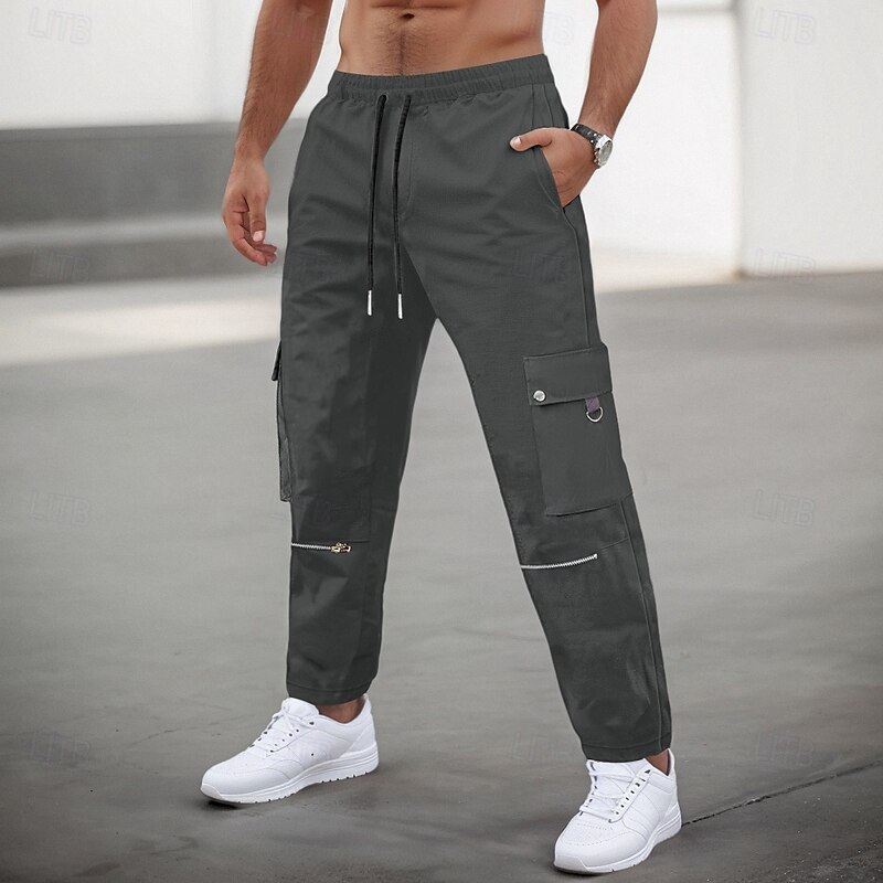 Men's Cargo Pants Cargo Trousers Trousers Casual Pants Zipper Drawstring Elastic Waist Plain Comfort Soft Full Length Outdoor Daily Running Fashion Streetwear Black Brown2