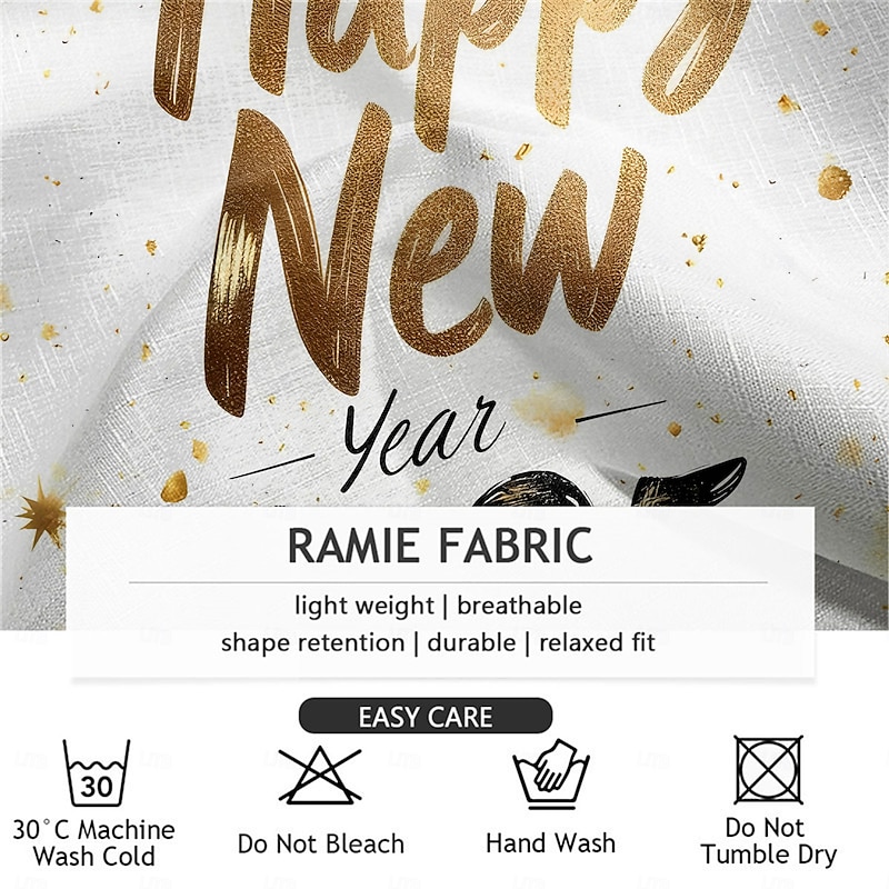 New Year Men's Happy New Year Pants Trousers Mid Waist Drawstring Elastic Waist Hawaiian Casual Outdoor Party Evening Wear Holiday Straight Leg Trousers Summer Spring Fall 3D Print White3