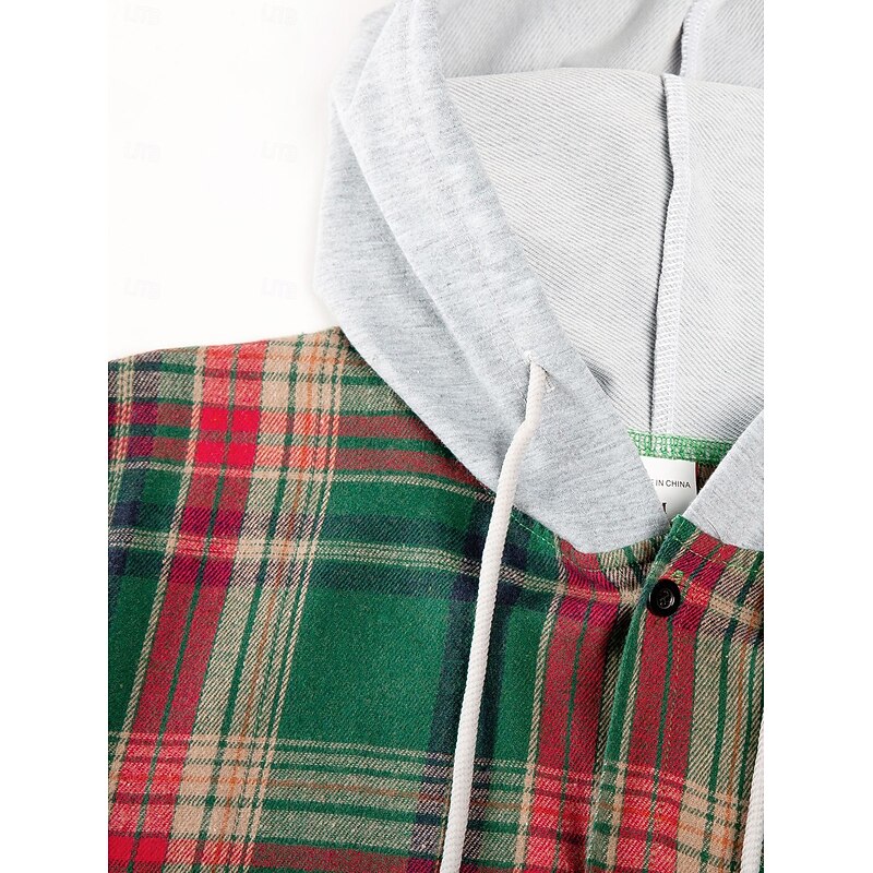 Men's Shirt Flannel Shirt Overshirt Christmas Shirt Black Green Coffee Long Sleeve Plaid Hooded Outdoor Street Clothing Apparel Fashion Casual Comfortable2