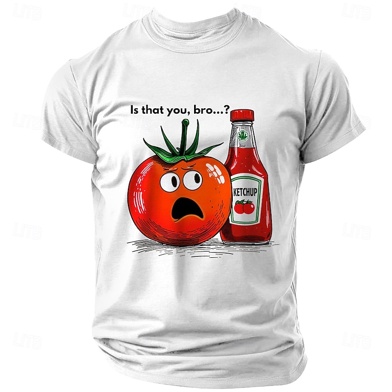 Men's Funny Graphic T-Shirt: Shocked Tomato 'Is That You, Bro?' Ketchup Pun Tee Short Sleeve