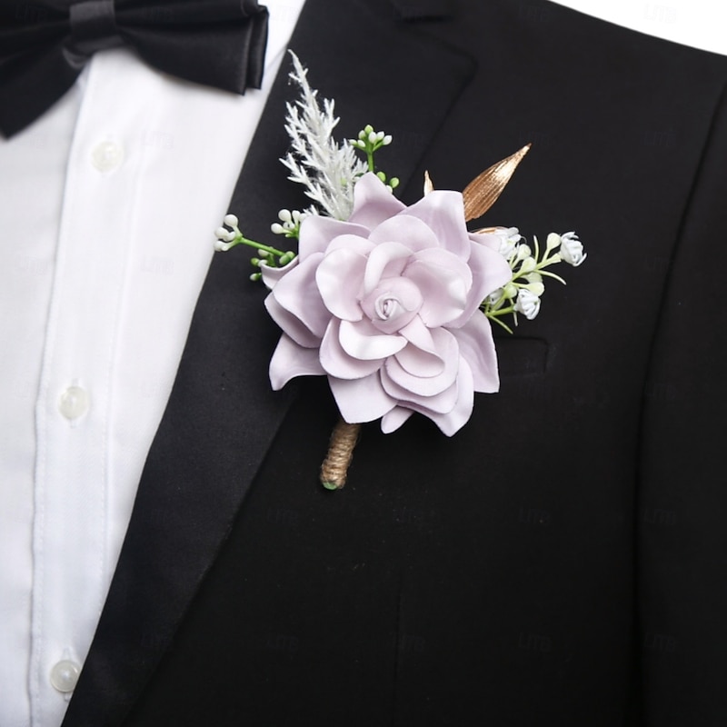 Men's Wedding Boutonniere White Boutonniere for Groom and Groomsmen Flower Summer Wedding Accessories Suit Decorations2