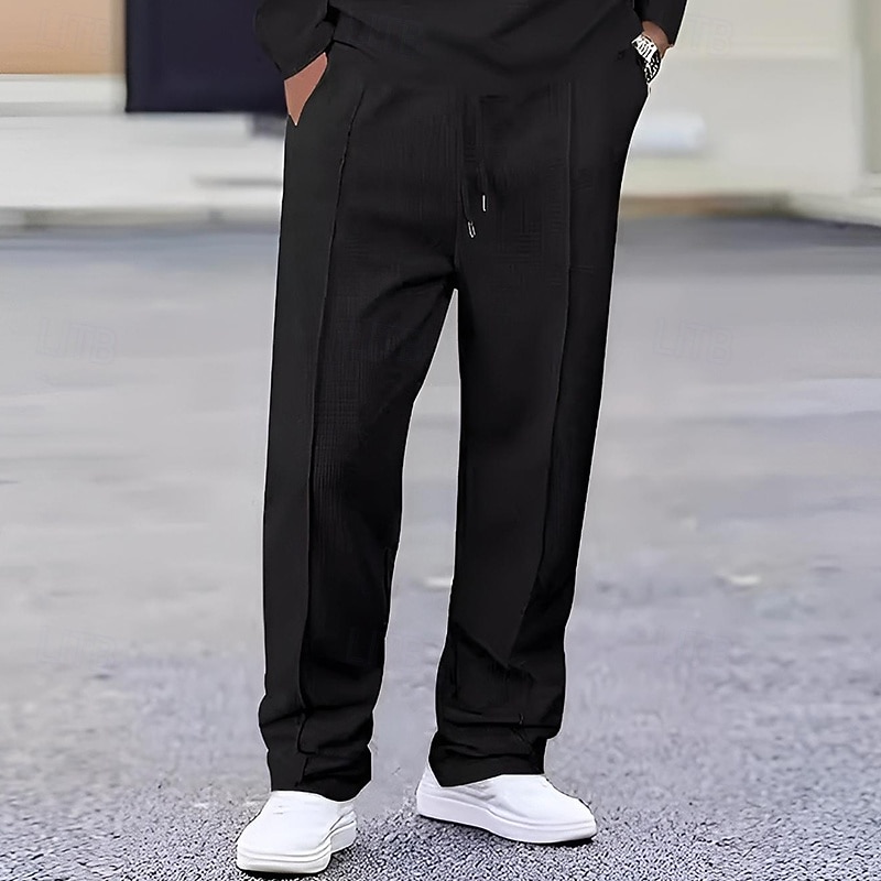 Men's Sweatpants Trousers Straight Leg Sweatpants Waffle Pants Pocket Elastic Waist Drawstring Plain Comfort Sports Outdoor Daily Fashion Casual Black White Micro-elastic3