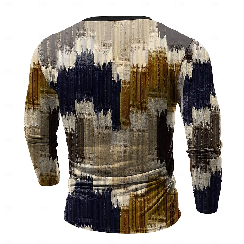 Men's Color Block Henley Shirt Long Sleeve Shirt Long Sleeve 3D Printing Fashion Daily Casual Vacation Street Casual Winter Spring &  Fall Dark Blue Henley Collar Button Henley Henley T-Shirt2