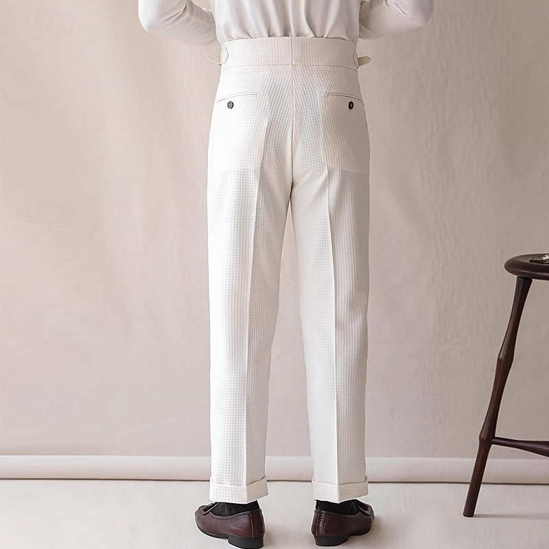 Men's Dress Pants Trousers Pleated Pants Waffle Pants Gurkha Pants Pocket Plain Comfort Soft Full Length Wedding Party Business Elegant Fashion Black White4