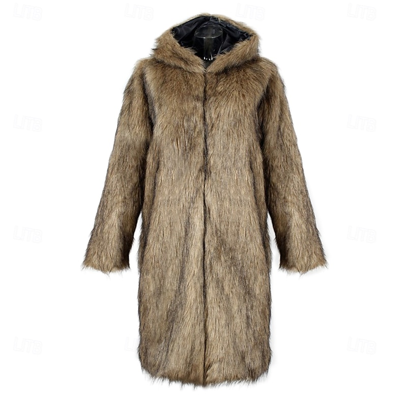 Men's Winter Jacket Fleece Jacket Faux Fur Coat Daily Vacation Thermal Warm Keep Warm Fleece Fall & Winter Plush Elegant Punk Hooded Long Black White Brown Jacket2