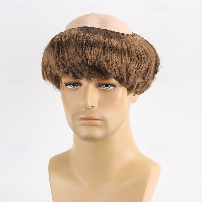 Synthetic Wig Straight With Bangs Machine Made Wig Short Brown Synthetic Hair Men's Brown4