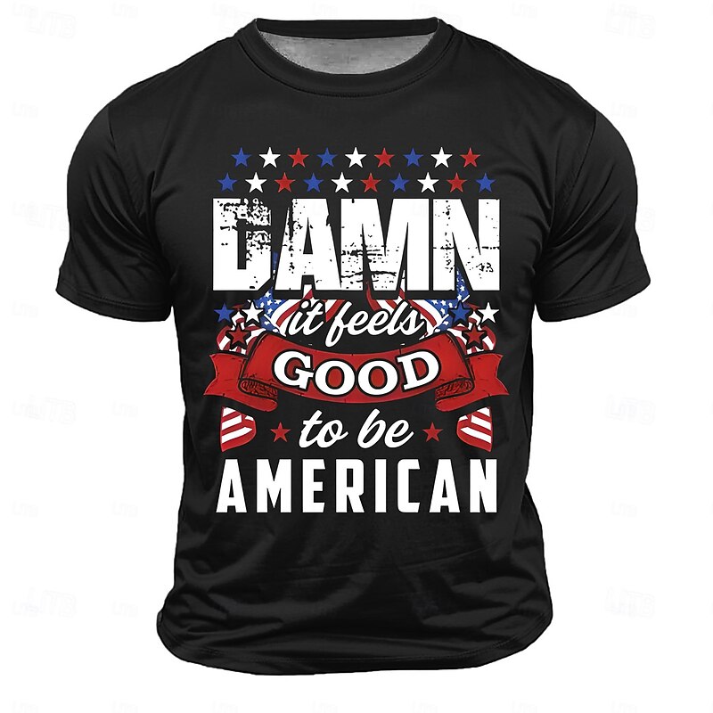 Men's T-Shirt: Short Sleeve Patriotic Graphic Tee with 'Damn It Feels Good To Be American' Print2