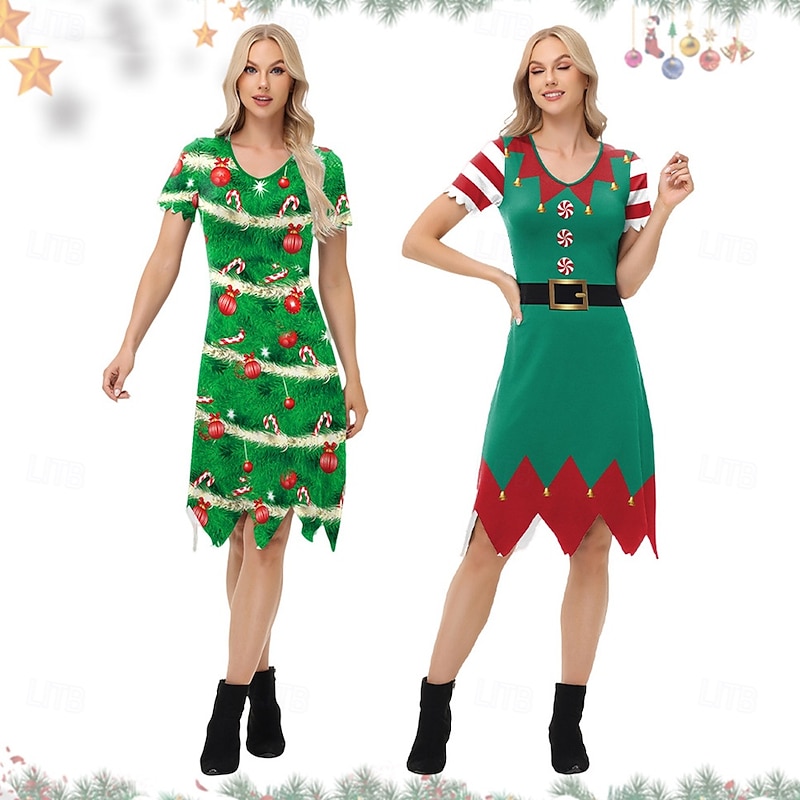 Elf Christmas Trees Fancy Christmas Dress Women's Christmas Novelty Funny Adults Christmas New Year Christmas Eve Christmas Dress
